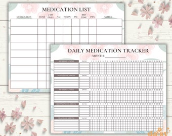 Daily Medication Tracker, Medication Log, Medication Sheet, Medication List, Medication Template, Caregiver Checklist, Instant Download