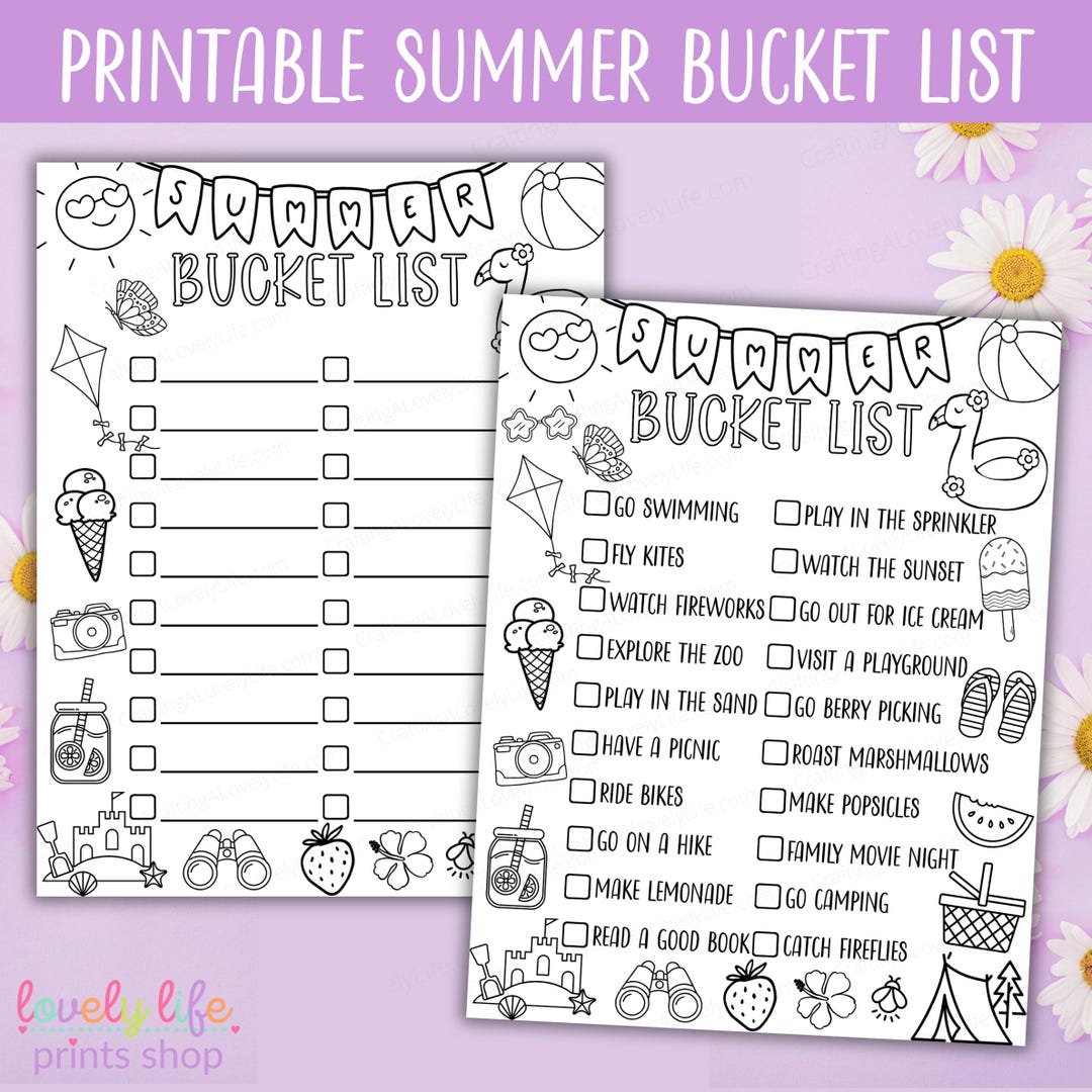Printable Summer Bucket List, Summer Bucket List Coloring Page, Kids ...