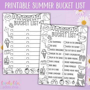 Printable Summer Bucket List, Summer Bucket List Coloring Page, Kids Summer List Printable, DIY Summer Bucket List, Summer Fun Checklist