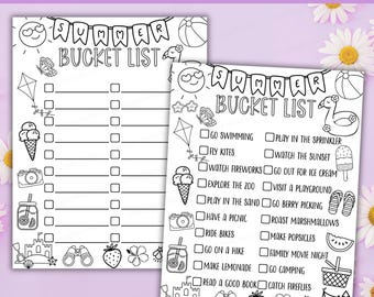Printable Summer Bucket List, Summer Bucket List Coloring Page, Kids Summer List Printable, DIY Summer Bucket List, Summer Fun Checklist
