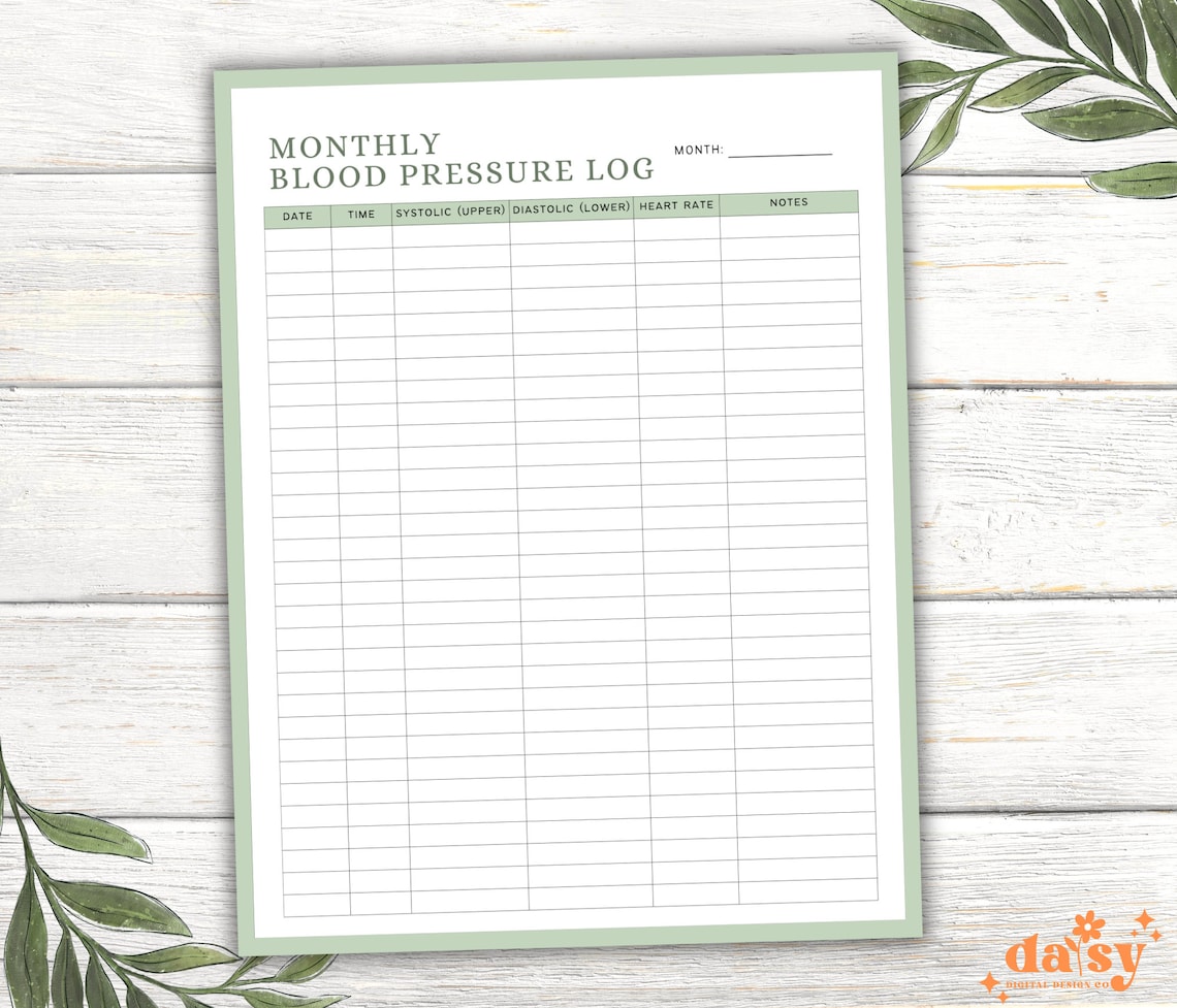 Blood Pressure Log, Blood Pressure Chart, Blood Pressure Tracker ...