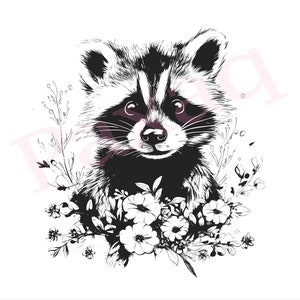 Raccoon Svg, Cute Raccoon Vector, Raccoon Vector Cutfile png Pdf svg jpg for Mugs, Tattoos, Stickers, Clothes, Home Decoration