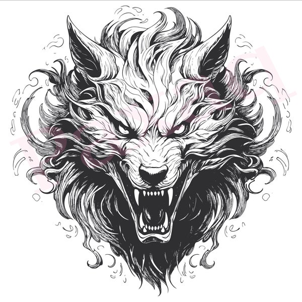 Fenrir SVG, Berserker Fenrir Vektor, Jpg Png Pdf SVG für T-Shirts, Tassen, Tattoos, Aufkleber, Vektor für Liebhaber der nordischen Mythologie, kommerzielle Nutzung