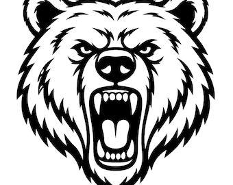 Roaring grizzly bear head with fierce snarling expression SVG DXF EPS Bundle Digital Cut File for Cricut and Silhouette Commercial Use