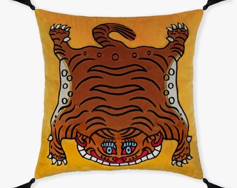 Tibetan Tiger Throw Pillow Cushion Cover | Appliqued & Embroidered