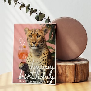 Geburtstagskarte bleiben wild | Lustige Gepard Printable | Chic 5x7 Digital Download | Stilvolle Tier-Liebhaber-Karte | Druckbare Geburtstagskarte