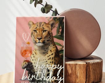 Geburtstagskarte bleiben wild | Lustige Gepard Printable | Chic 5x7 Digital Download | Stilvolle Tier-Liebhaber-Karte | Druckbare Geburtstagskarte