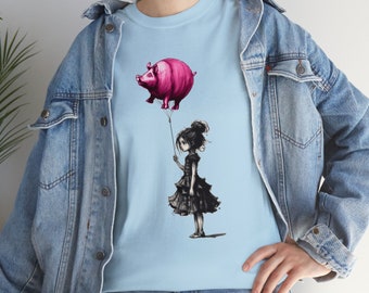 T-shirt unisex in cotone pesante con maialino volante