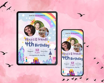 Digital Birthday Party Invitation | Joint Birthday |Sibling Birthday Invite | All Purpose | Mobile Phone Text Party Email SMS Evite| Electro