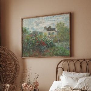 Monet French Cottage Garden Landscape Oil Painting Art Print Poster, Impressionist English Country Wall Decor, Vintage Floral Cottagecore
