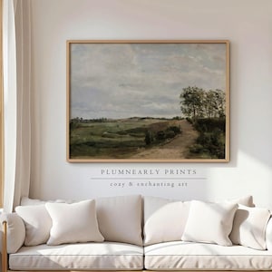 Cottagecore Landschaft Kunstdruck Poster, Landschaft Serene Natur Szene, Vintage Ölgemälde Kunstwerk, Neutral Beige Olive Salbei Grün Dekor