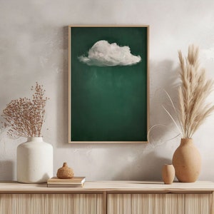 Stampa artistica con pittura a olio di nuvole verde smeraldo, grandi nuvole verdi astratte, decorazione da parete per la casa moderna e minimalista, estetica massimalista