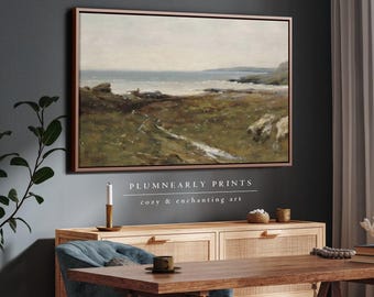 Traditional Beach Landscape Oil Painting Framed Canvas Art