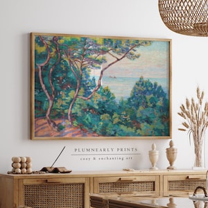 Guillaumin Küstenlandschaft Küstenlandschaft Malerei Kunstdruck Poster Maximalist Waldgrün Aquamarin Meerblau Pastell Sonnenuntergang Dekor