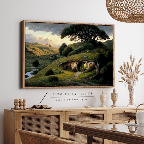 The Shire Hobbit House Landscape Oil Painting Framed Canvas Art