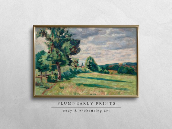 Guillaumin Sunny Meadow Digital Art Print, Vintage French Impressionist Art, Maximalist Decor, Chartreuse Green Statement Painting