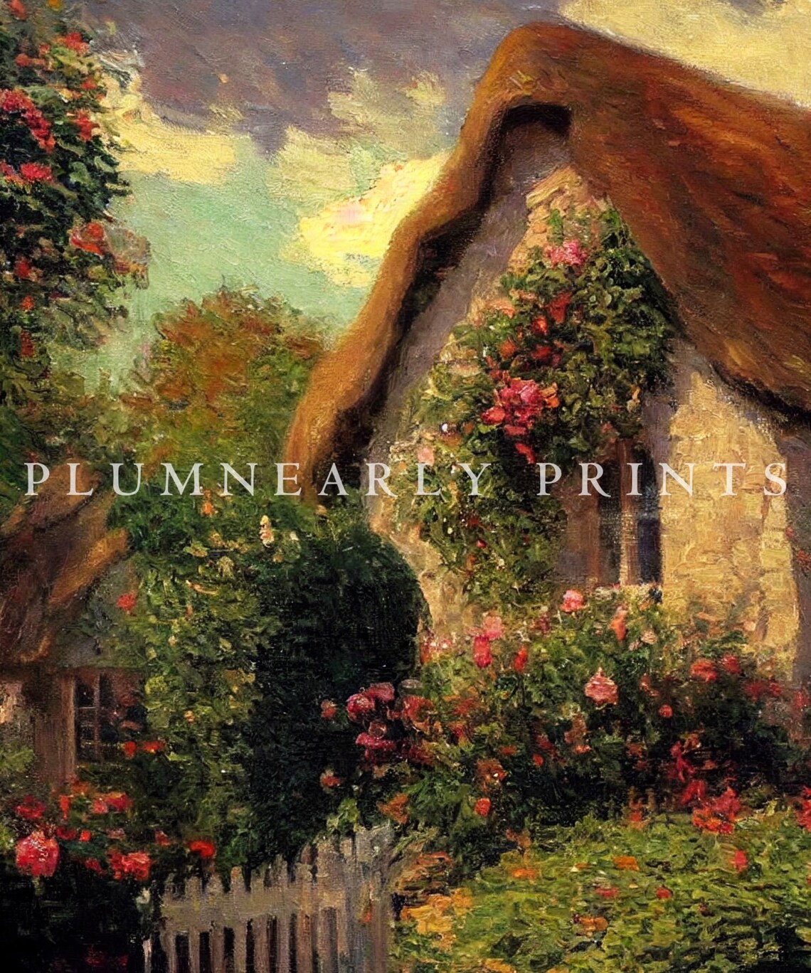 English Cottage Oil Painting Print. Rose Garden Wall Art. - Etsy