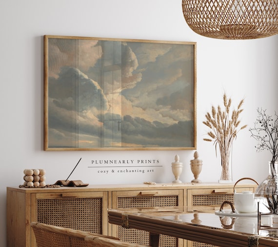 Clouds Landscape Oil Painting Art Print Poster, Vintage Moody Cloudscape Wall Art Poster, Classic Impressionist Sky Neutral Gold Home Decor