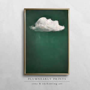 Emerald Green Cloud Oil Painting Digital Art Print, Large Abstract Green Clouds, Minimalist Modern Home Wall Decor, Maximalist Aesthetic