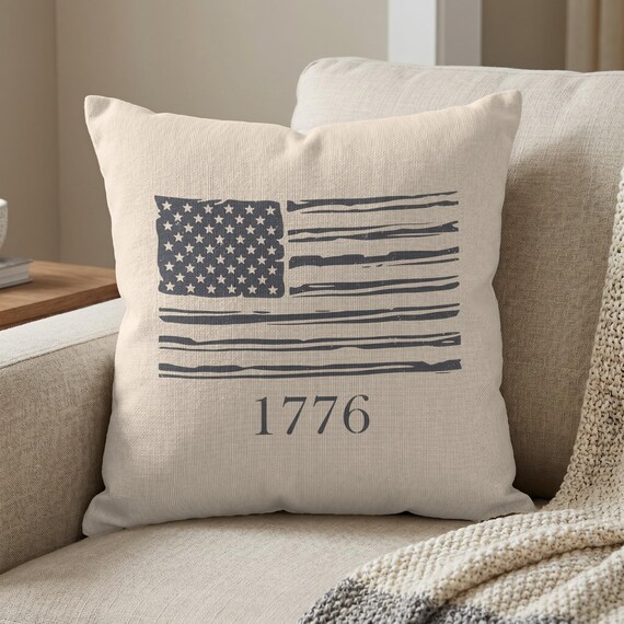 Woven Patriotic Flag 1776 Pillow | Americana Throw for July 4th Decor