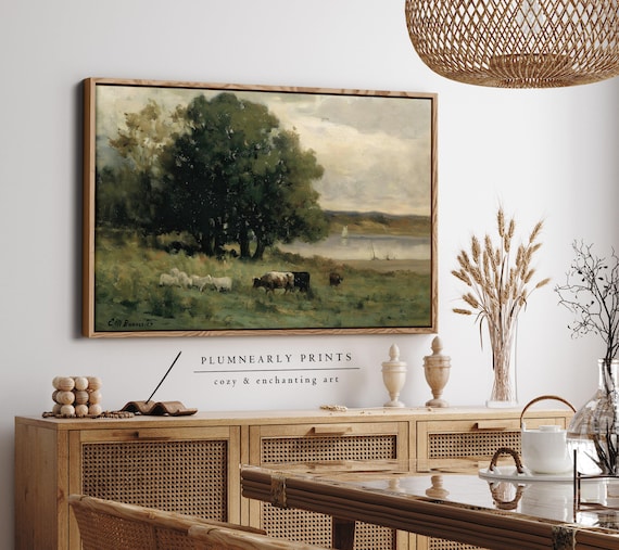 English Country Traditional Landscape Oil Painting Framed Canvas Art