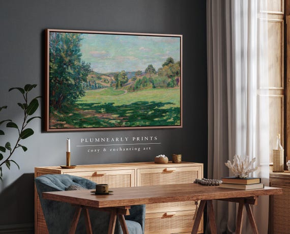 Guillaumin Rolling Hills and Meadow Impressionist Oil Painting Framed Canvas Art