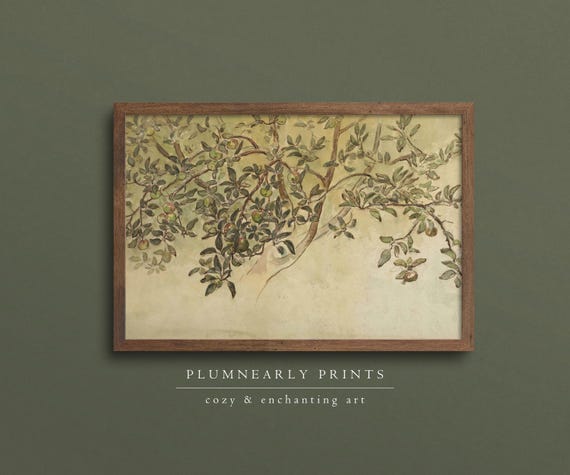 Shirlaw Apple Tree Watercolor Painting Art Print Poster, Vintage Botanical Illustration, Asian Inspired Home Decor, Neutral Nature Artwork