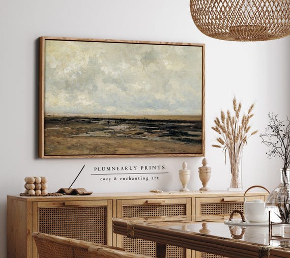 Traditional Beach Landscape Oil Painting Framed Canvas Art