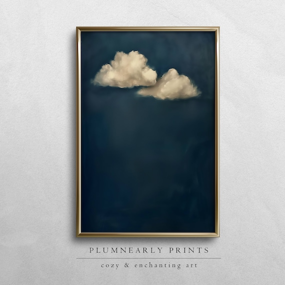Indigo Blue Cloud Oil Painting Digital Art Print, Abstract Minimalist Sky Art, Modern Dark Blue Wall Decor, Maximalist Living Room Artwork