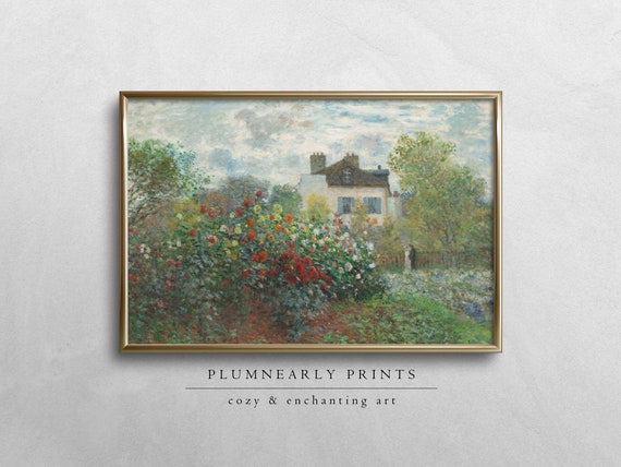 Monet French Cottage Garden Landscape Oil Painting Art Print Poster, Impressionist English Country Wall Decor, Vintage Floral Cottagecore