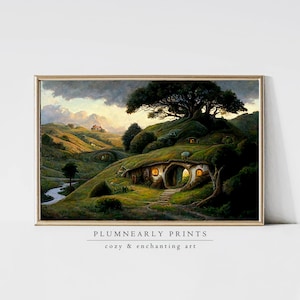 Das Auen-Ölgemälde. Hobbitkern Dekor. Tiefbau Landschaft. Halbling Haus Wandkunst. Gemütliches Earth Home Print. DRUCKBARE Digital Download