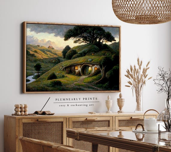The Shire Hobbit House Landscape Oil Painting Framed Canvas Art