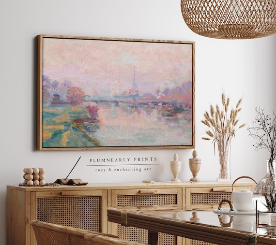 Guillaumin Ethereal Pink Paris Seine River Landscape Impressionist Oil Painting Framed Canvas Art