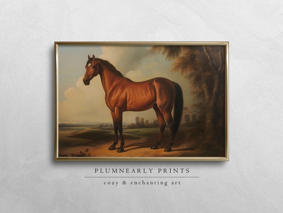 Vintage Horse Portrait Oil Painting Art Print Poster, Antique Rustic Farmhouse Wall Art, Classic English Manor Countryside Equestrian Decor
