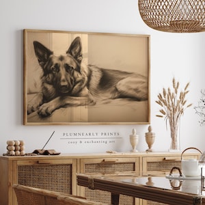Hund Zeichnung, Kunstdruck Poster, Schäferhund Bleistift Zeichnung, Realistischer Hund Skizze, Tier Liebhaber Geschenk, Haustier Portrait Wohnkultur