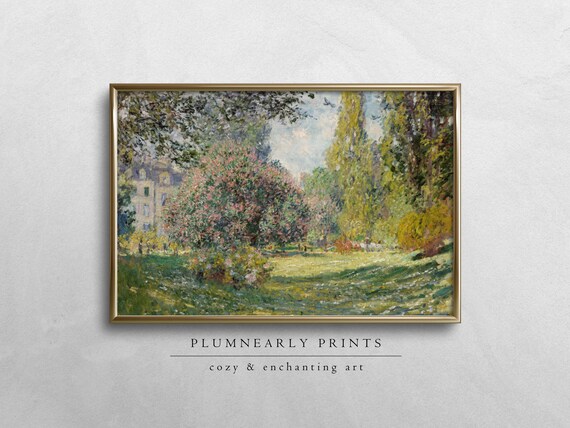 Monet Floral Garden Landscape Oil Painting Digital Art Print, Classic French Paris Home Decor, Vintage Impressionist Green Nature Wall Art