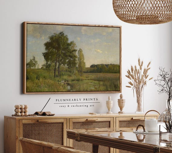 Field Traditional Landscape Oil Painting Framed Canvas Art