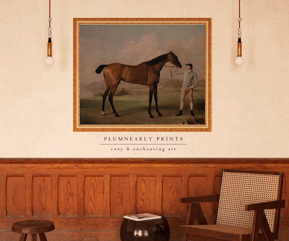 Vintage Horse Portrait Oil Painting Art Print Poster, Classic Horse & Groom Painting, Antique Equestrian Wall Art, English Manor Home Decor