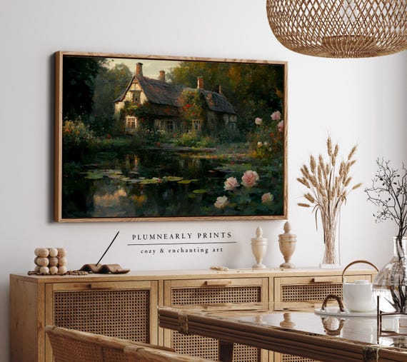 English Cottage Oil Painting Framed Canvas Art