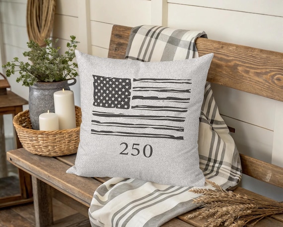 America 250th Anniversary Woven Pillow | Distressed US Flag Americana Throw Home Decor