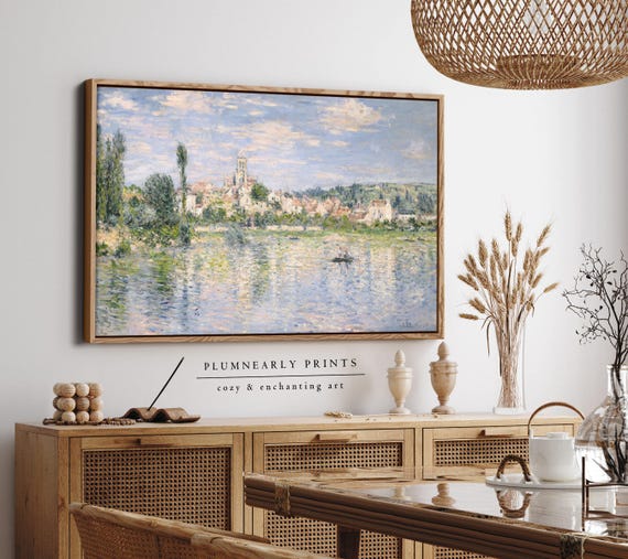 Monet Seaside Town Landscape Impressionist Oil Painting Framed Canvas Art