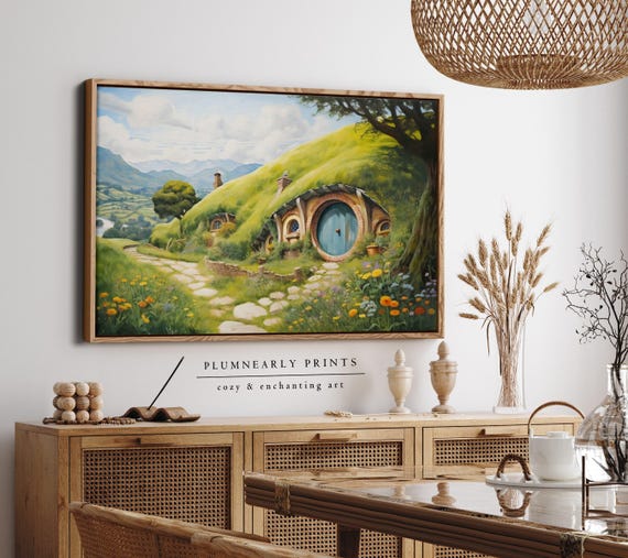 The Shire Hobbit House Landscape Oil Painting Framed Canvas Art