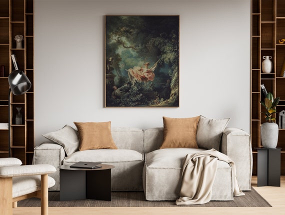 The Swing Fragonard Oil Painting Art Print Poster, Romantic Era Classic Artwork, Lady Swinging, Vintage Rococo Ornate Aesthetic Wall Decor