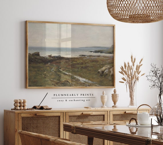 Beach Landscape Oil Painting Art Print Poster, Coastal Landscape Painting, Nautical Seaside Wall Art, Vintage Beach Decor, Ocean View Print