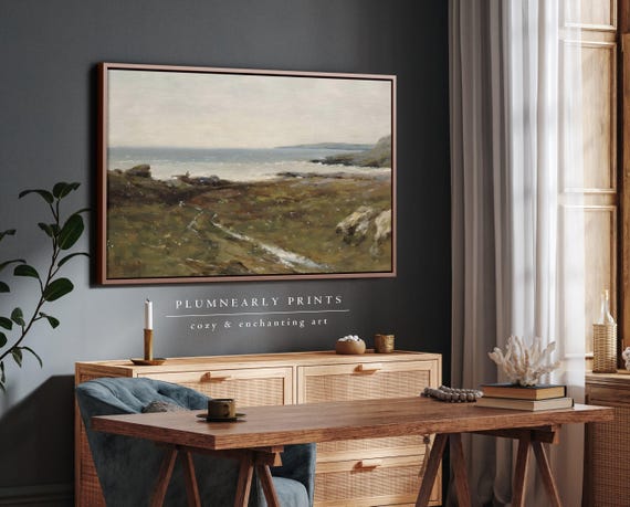 Traditional Beach Landscape Oil Painting Framed Canvas Art