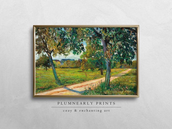 Guillaumin Vibrant Country Landscape Digital Art Print, Vintage Impressionist Art, Bold Maximalist Chartreuse Frog Green Oil Painting Decor