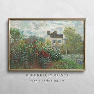 Monet French Cottage Garden Landscape Oil Painting Digital Art Print, Impressionist English Country Wall Decor, Vintage Floral Cottagecore