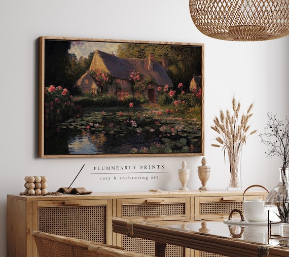 English Cottage Oil Painting Framed Canvas Art