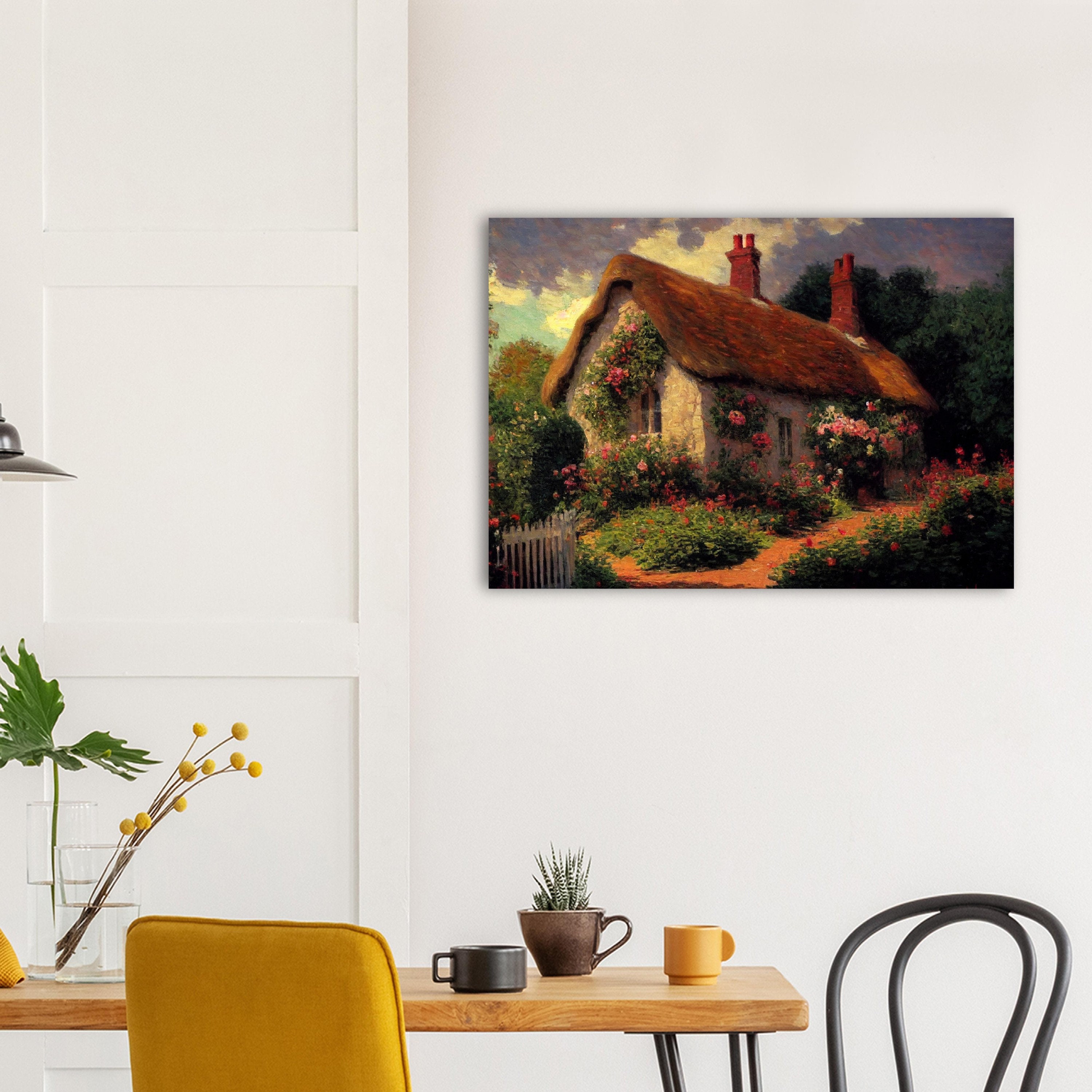 English Cottage Oil Painting Print. Rose Garden Wall Art. - Etsy