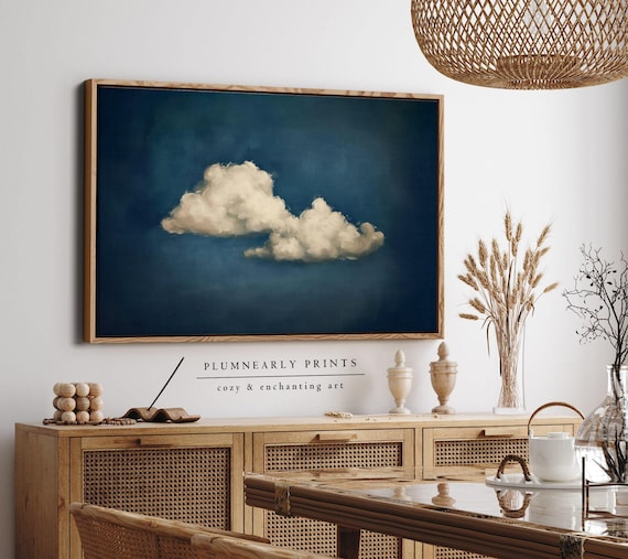 Indigo Blue Cloud Oil Painting Framed Canvas Art